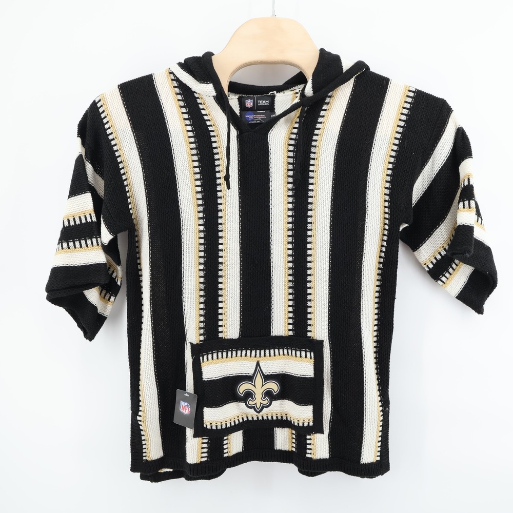 NEW NFL‎ New Orleans Saints Baja Hoodie Pullover Knit Black Gold Small Medium